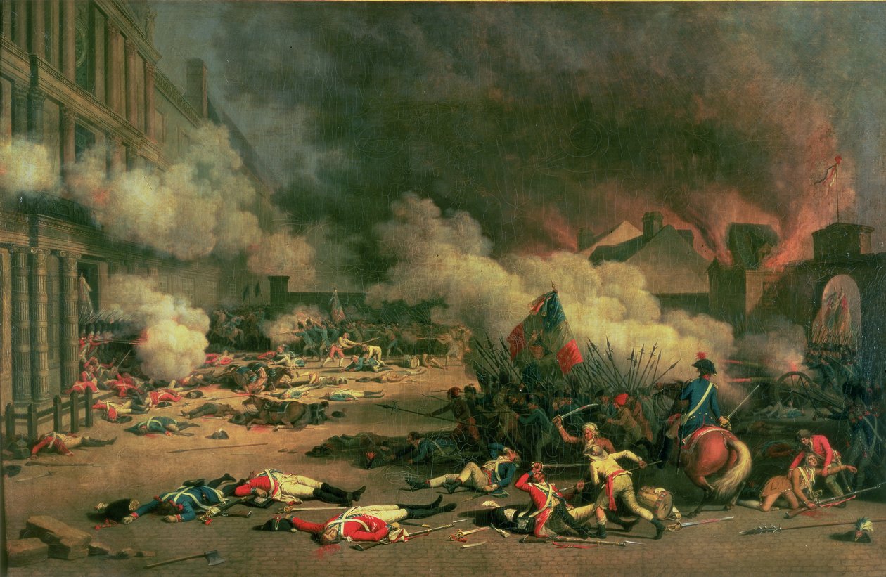 Inntak av Tuileriene, Court of the Carrousel, 10. august 1792 av Jean Duplessi Bertaux