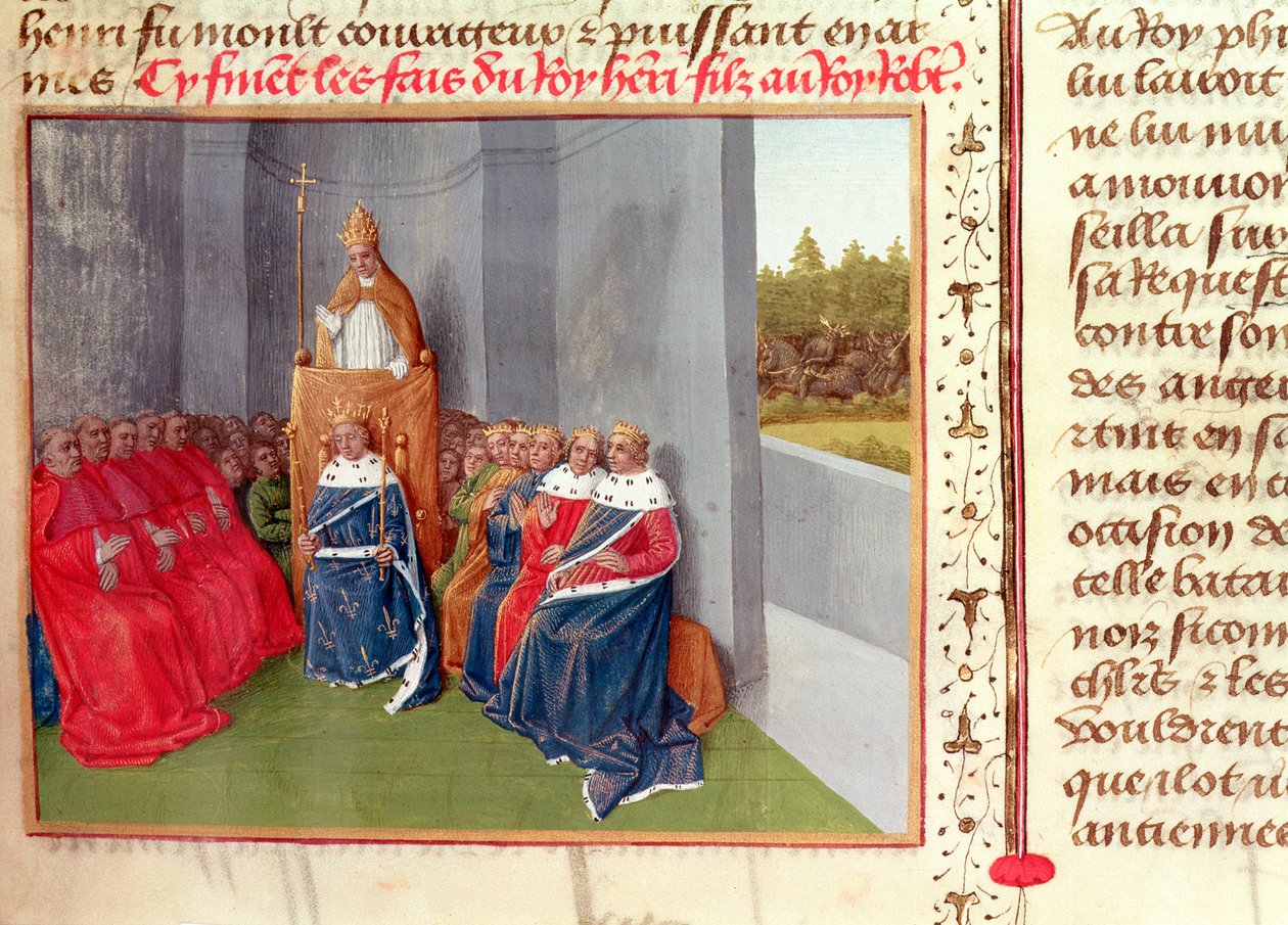 Fr 6465 Fol.174 Urban II (ca. 1035-99) Prediker korstoget i Clermont i nærvær av kong Philippe I (1053-1108) av Frankrike i 1095, fra 