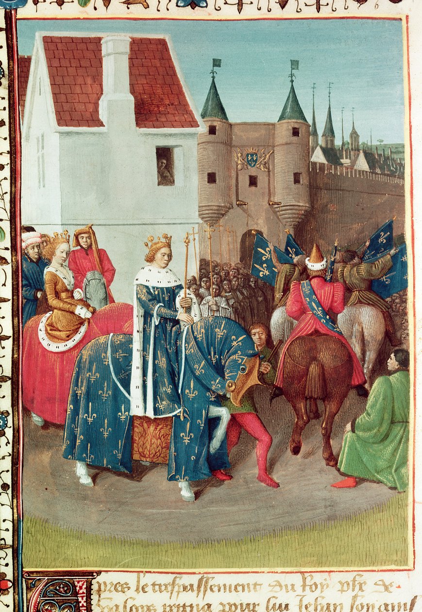 Fr 6465 f.378v Innreise til Paris av kong Jean II (1319-64) Le Bon og dronning Jeanne av Boulogne, fra 