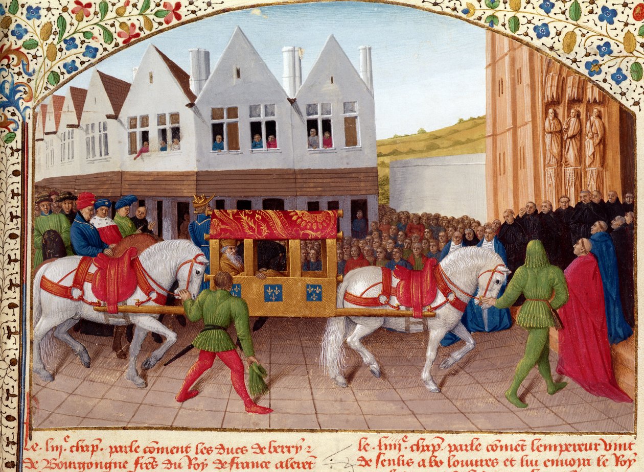 Fr. 6465 fol.442 Ankomst av keiser Charles IV (1316-78) til Basilica St. Denis i 1378, fra 