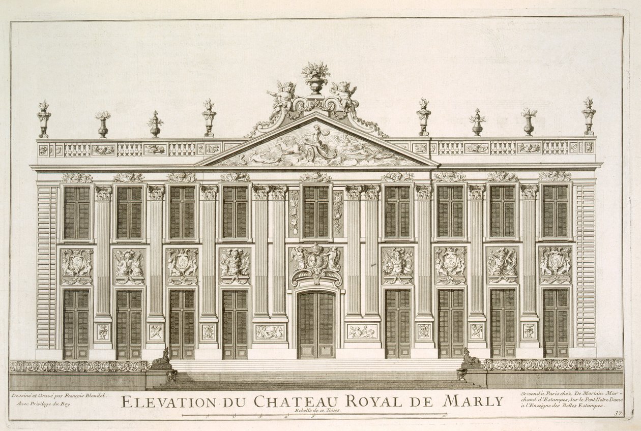 Høyde av The Royal Chateau at Marly, ca. 1720-tallet av Jean Francois Blondel