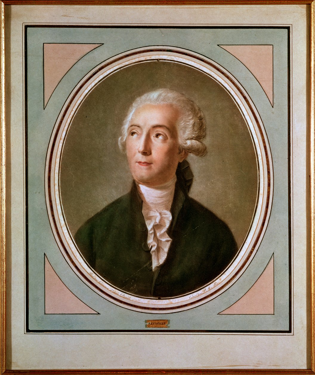 Portrett av Antoine Laurent de Lavoisier (1743–94) fransk kjemiker, gravert av Pierre Michel Alix (1762–1817) etter et portrett av Jacques Louis David (1748–1825) av Jean Francois Garneray