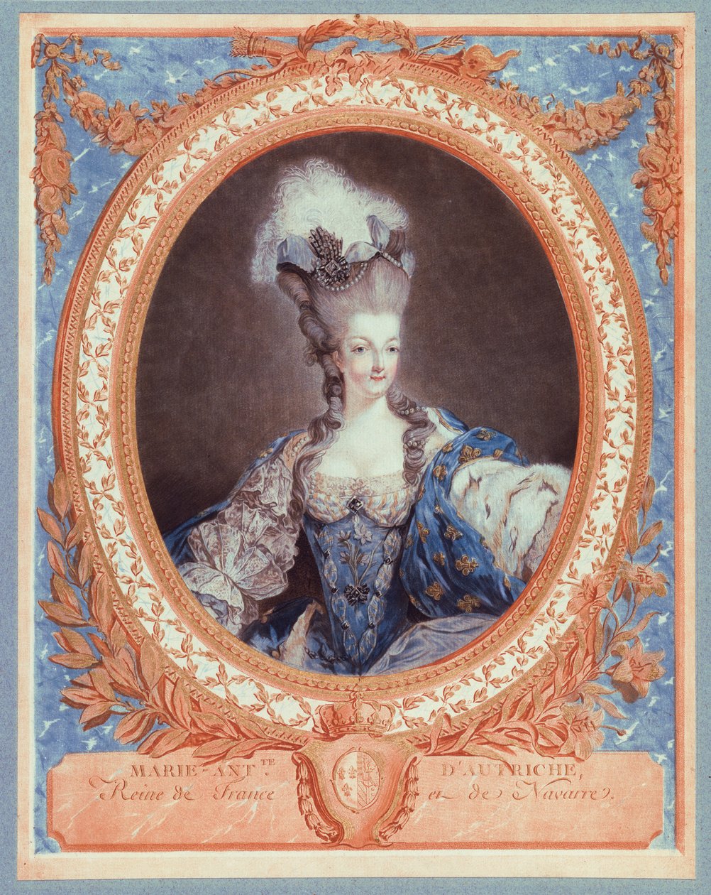 Marie Antoinette, dronning av Frankrike og Navarra (akvatinttrykk i farger) av Jean Francois Janinet
