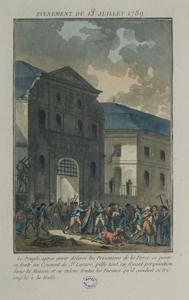 Plyndring av Saint-Lazare-klosteret, 13. juli 1789 (akvatint) av Jean Francois Janinet