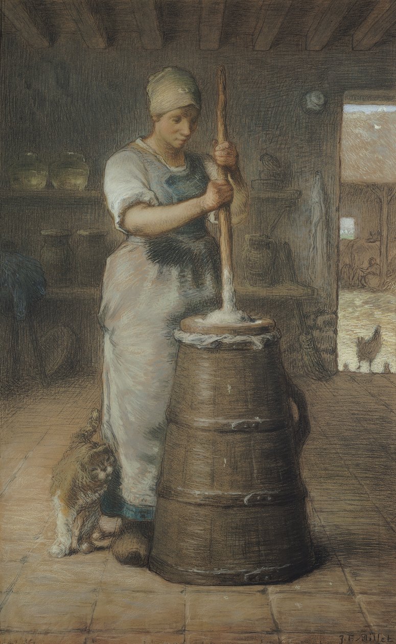 Churning Butter, 1866-68 (blyant og pastell på papir) av Jean Francois Millet