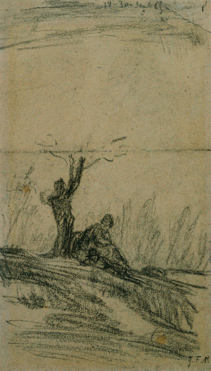 Figur Sittende Under Et Tre av Jean Francois Millet