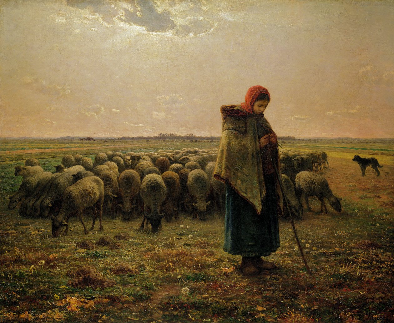 Gjeterinne med flokken sin, 1863 av Jean Francois Millet
