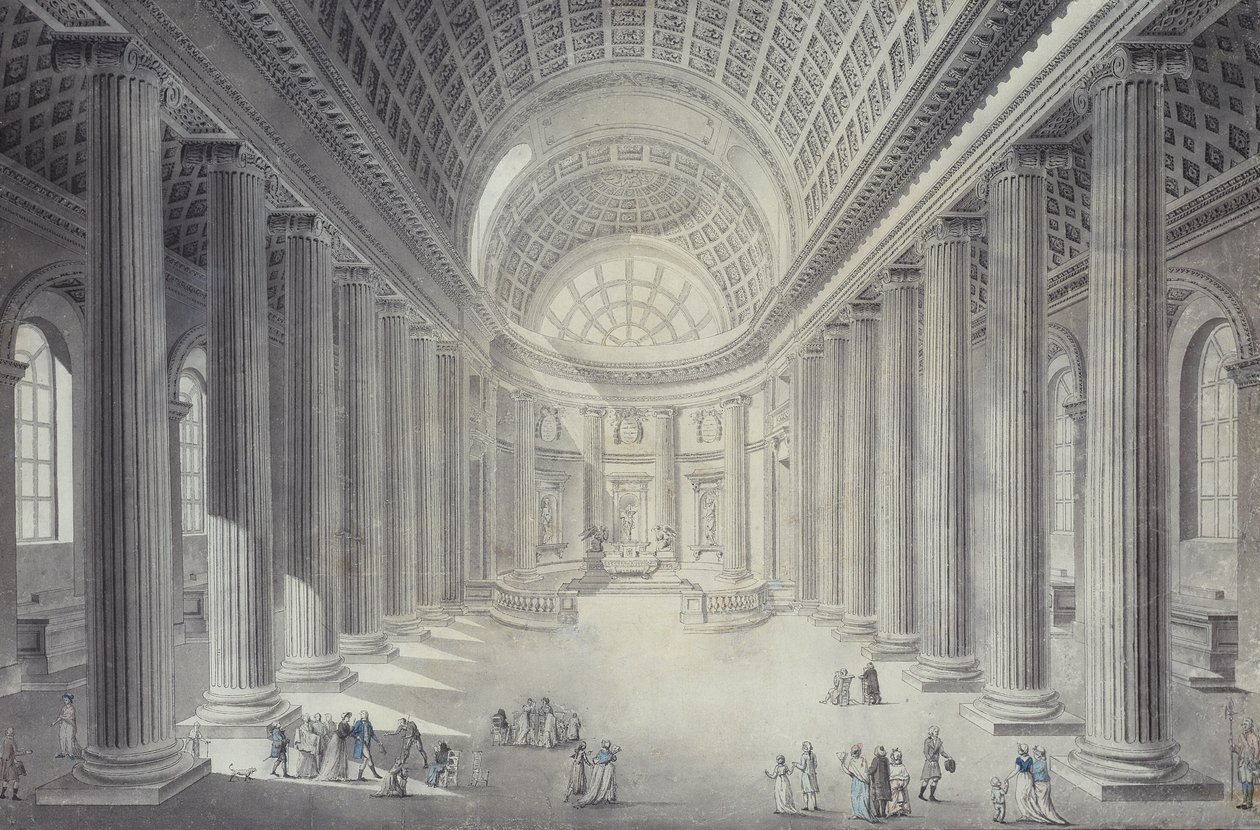 Innvendig utsikt over Saint-Philippe-de-Roule, Paris (penn og blekk og wc på papir) av Jean Francois Therese Chalgrin