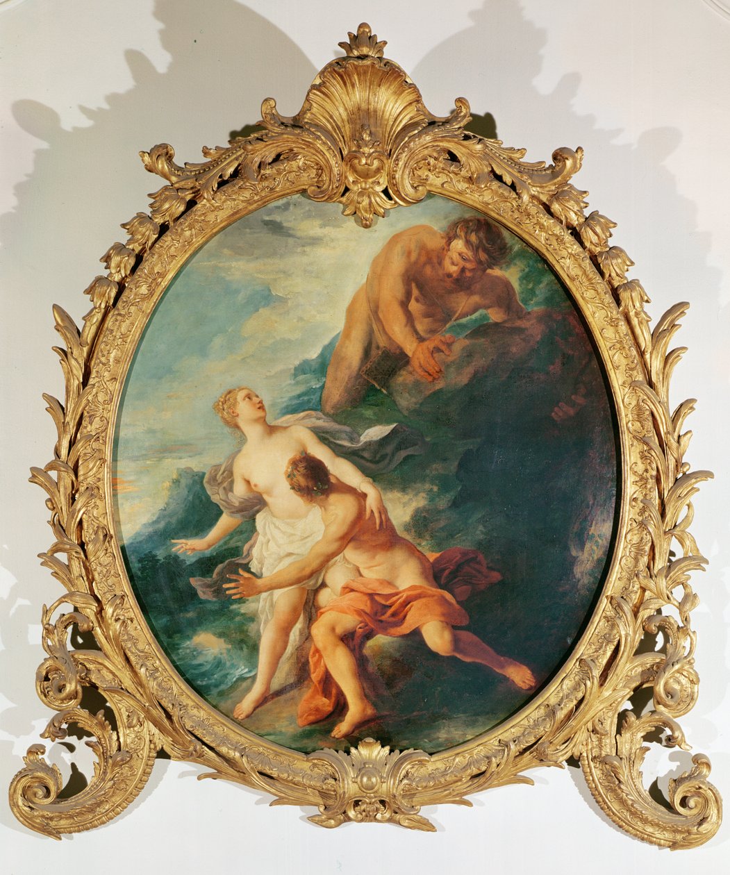 Polyphemus overrasket Acis og Galatea ved å kaste en stein på dem av Jean François de Troy