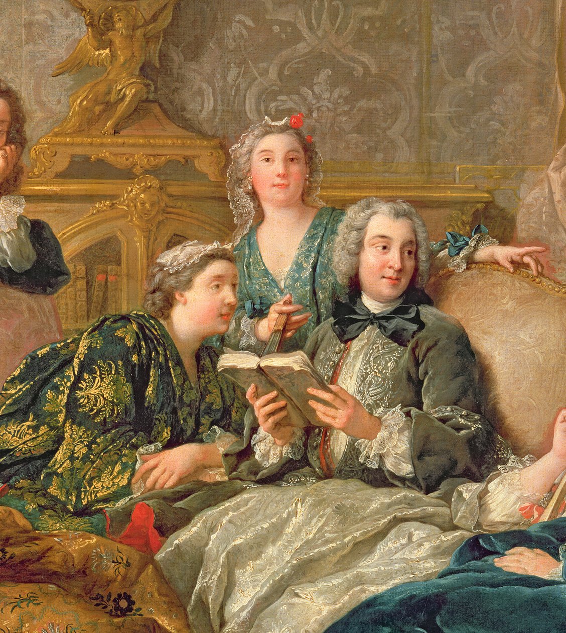 The Reading from Moliere, c.1728 detalj av 29516 av Jean François de Troy
