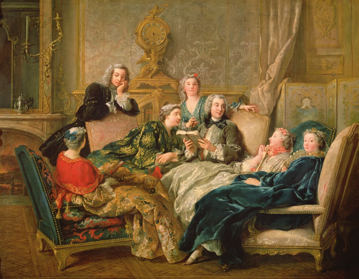 Lesningen fra Moliere, ca. 1730 av Jean François de Troy