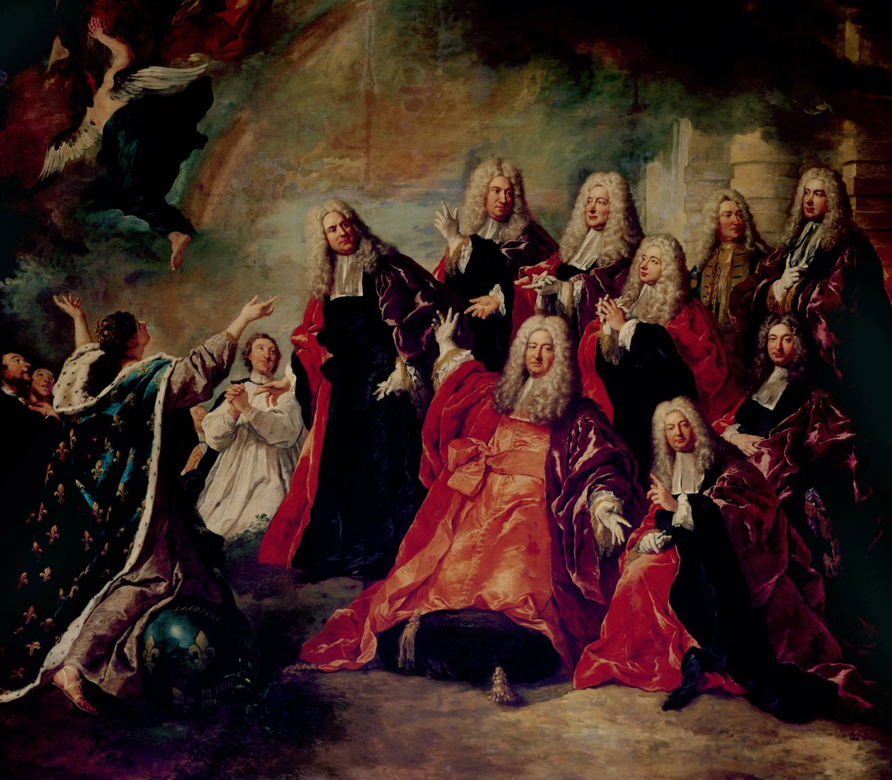 Eks-voto. Corps de Ville krever en retur av godt vær, detalj av Corps de Ville, 1726 av Jean François de Troy