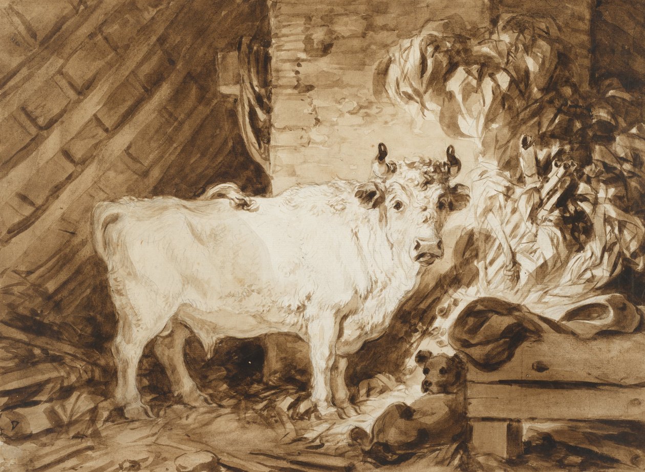 White Bull og en hund i en stall av Jean Honore Fragonard