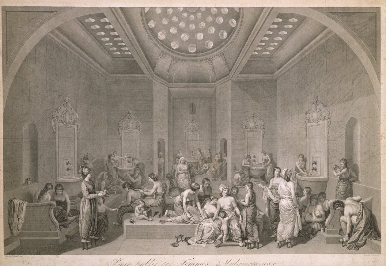 The Public Baths for Mahommedan Women, gravert av Robert Delaunay (1749-1814) av Jean Jacques Francois Lebarbier
