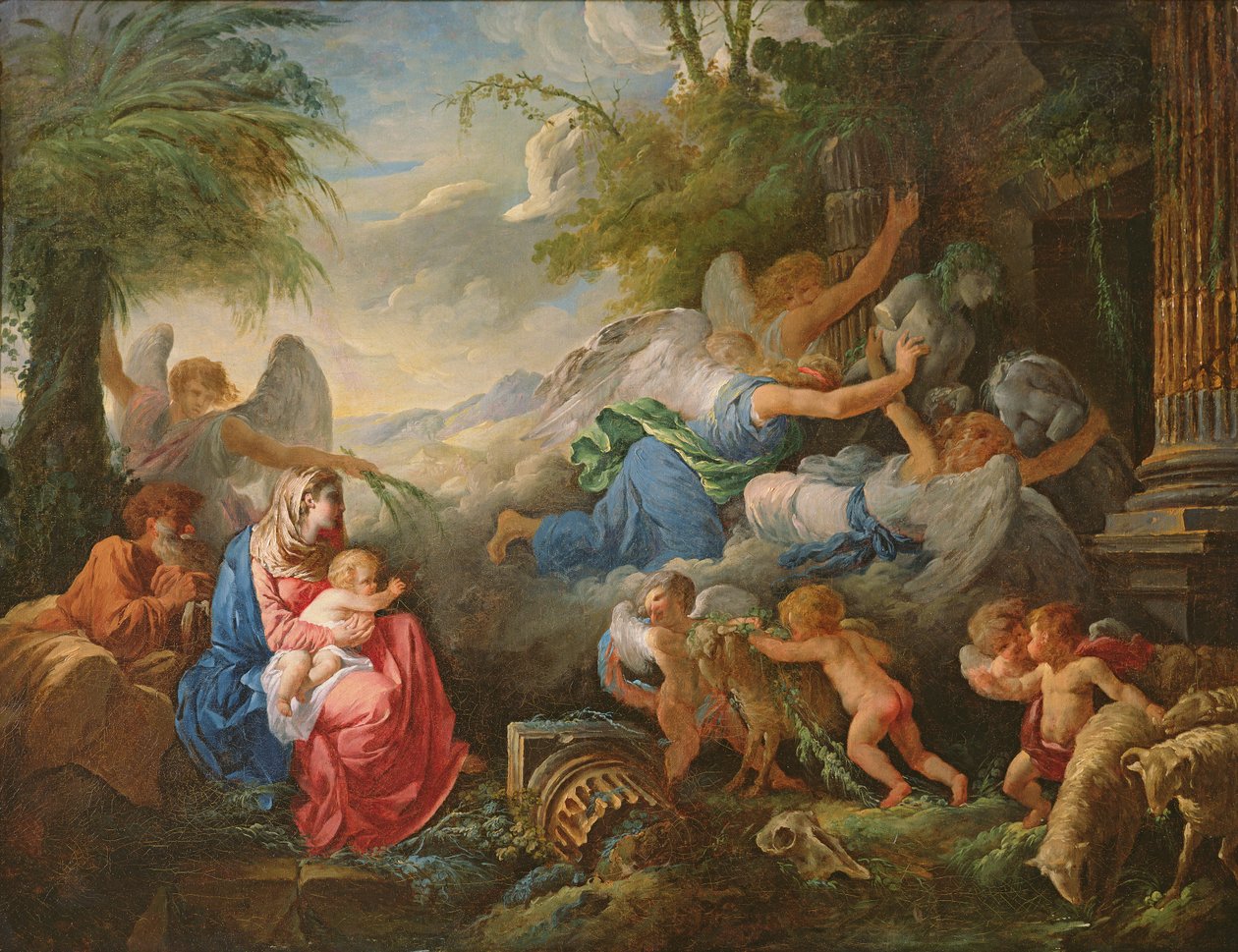 Idolenes fall og resten på flukten til Egypt, ca. 1775 av Jean Jacques II Lagrenee