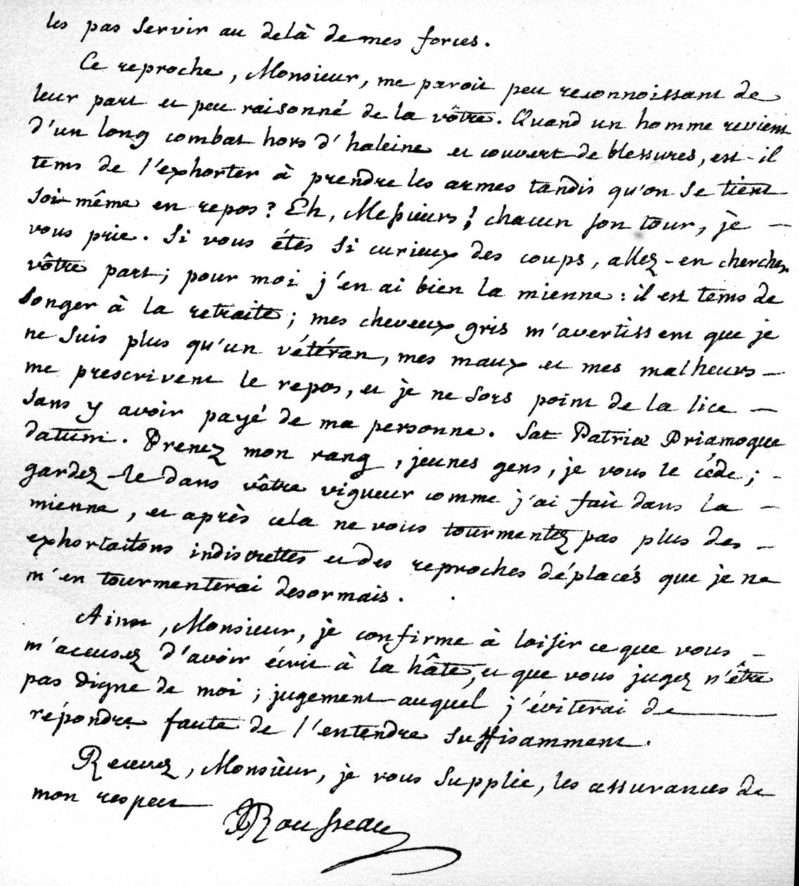 Brev som gir Rousseaus grunner for ikke å skrive videre til støtte for franske protestanter, skrevet på Motiers, 15. juli, 1764 av Jean Jacques Rousseau