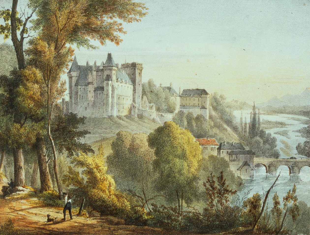 Utsikt over broen ved Jurancon og Chateau Pau, gravert av Gerard Rene Le Vilain (1740-1836) av Jean Joseph Jules Defer