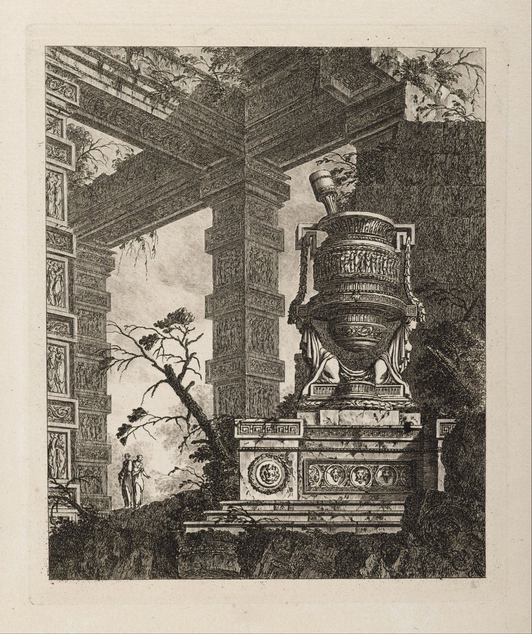 Arkitektonisk fantasi med monumental mørtel, plate 2 fra Vasi ... av Jean Laurent Legeay