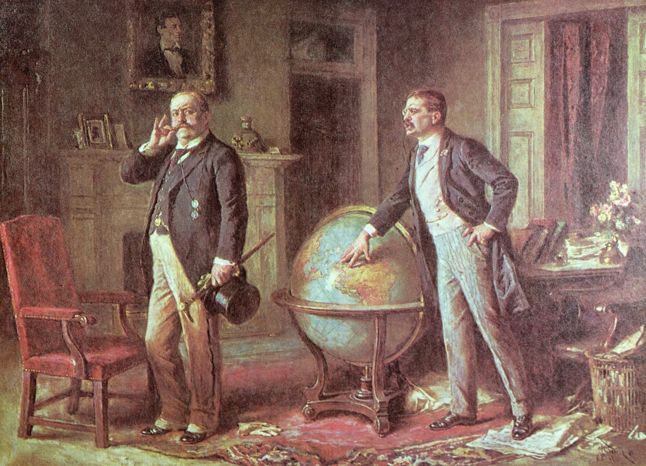 President Theodore Roosevelt i USA og den tyske keiseren Wilhelm II, i striden om den tyske blokaden av Venezuela, 1902 av Jean Leon Gerome Ferris