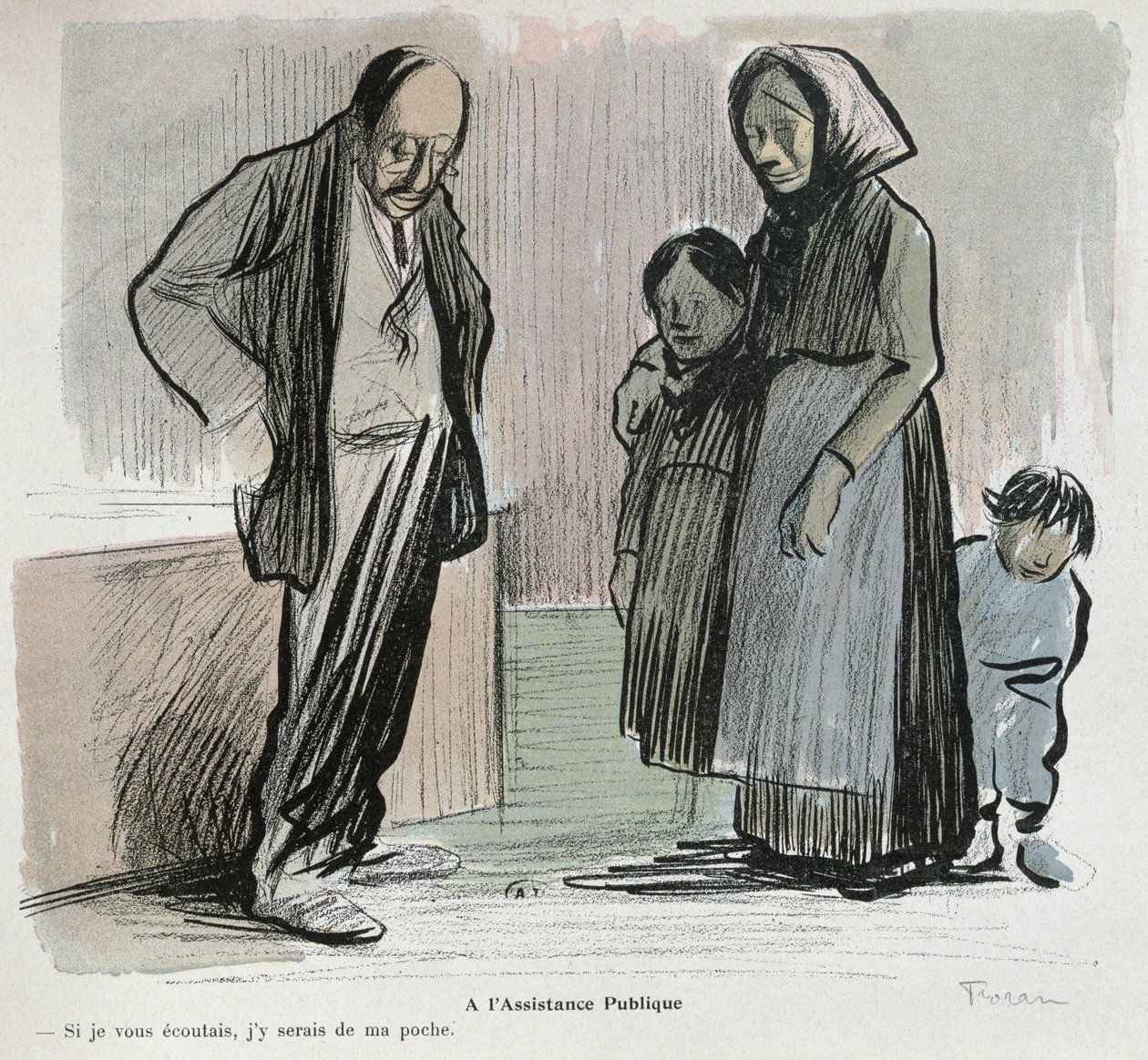 Tegneserie kritisk til Assistance Publique av Jean Louis Forain
