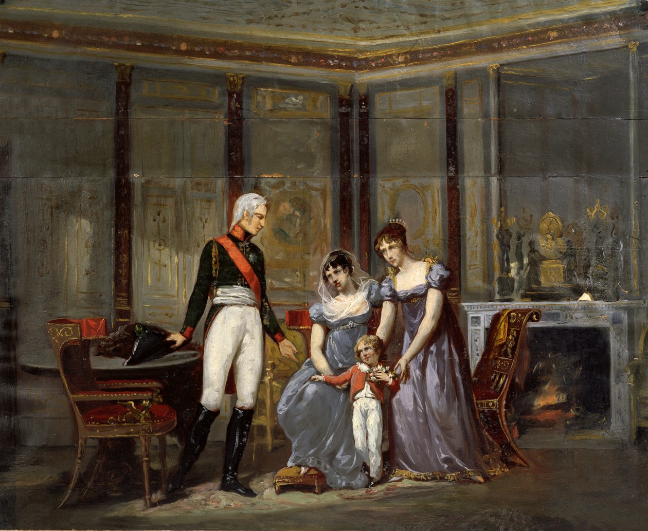 Keiserinne Josephine presenterte datteren hennes, Hortense og barnebarnet, Louis-Napoléon (fremtidige Napoléon III) for tsar Alexander på Malmaison i mai 1814 (forberedende skisse for 42065) av Jean Louis Victor Viger du Vigneau