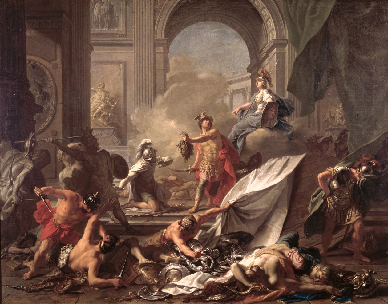 Perseus, under beskyttelse av Minerva, gjør Phineus til stein ved å svinge hodet til Medusa av Jean Marc Nattier