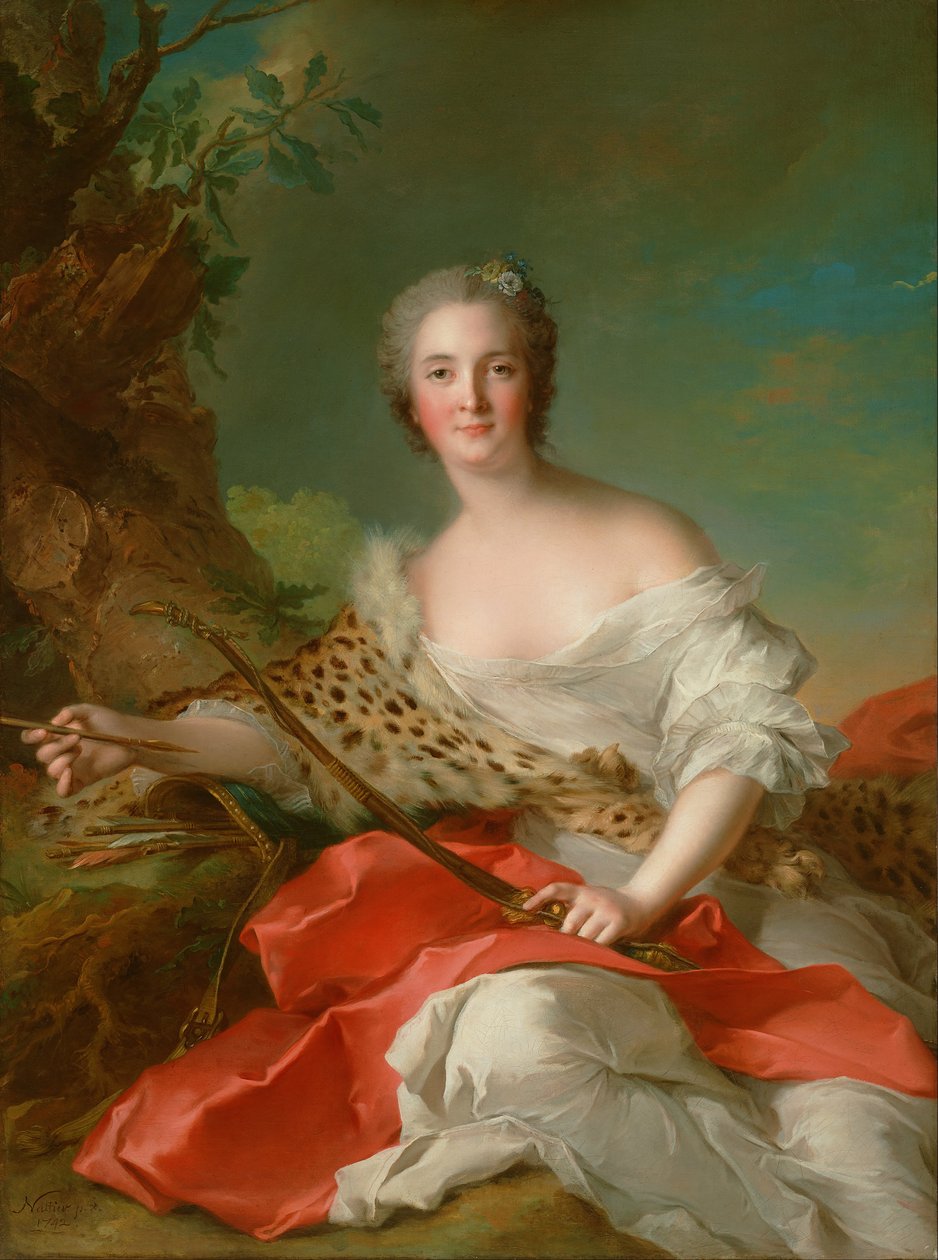 Portrett av Constance-Gabrielle-Magdeleine Bonnier de la Mosson som Diana av Jean Marc Nattier