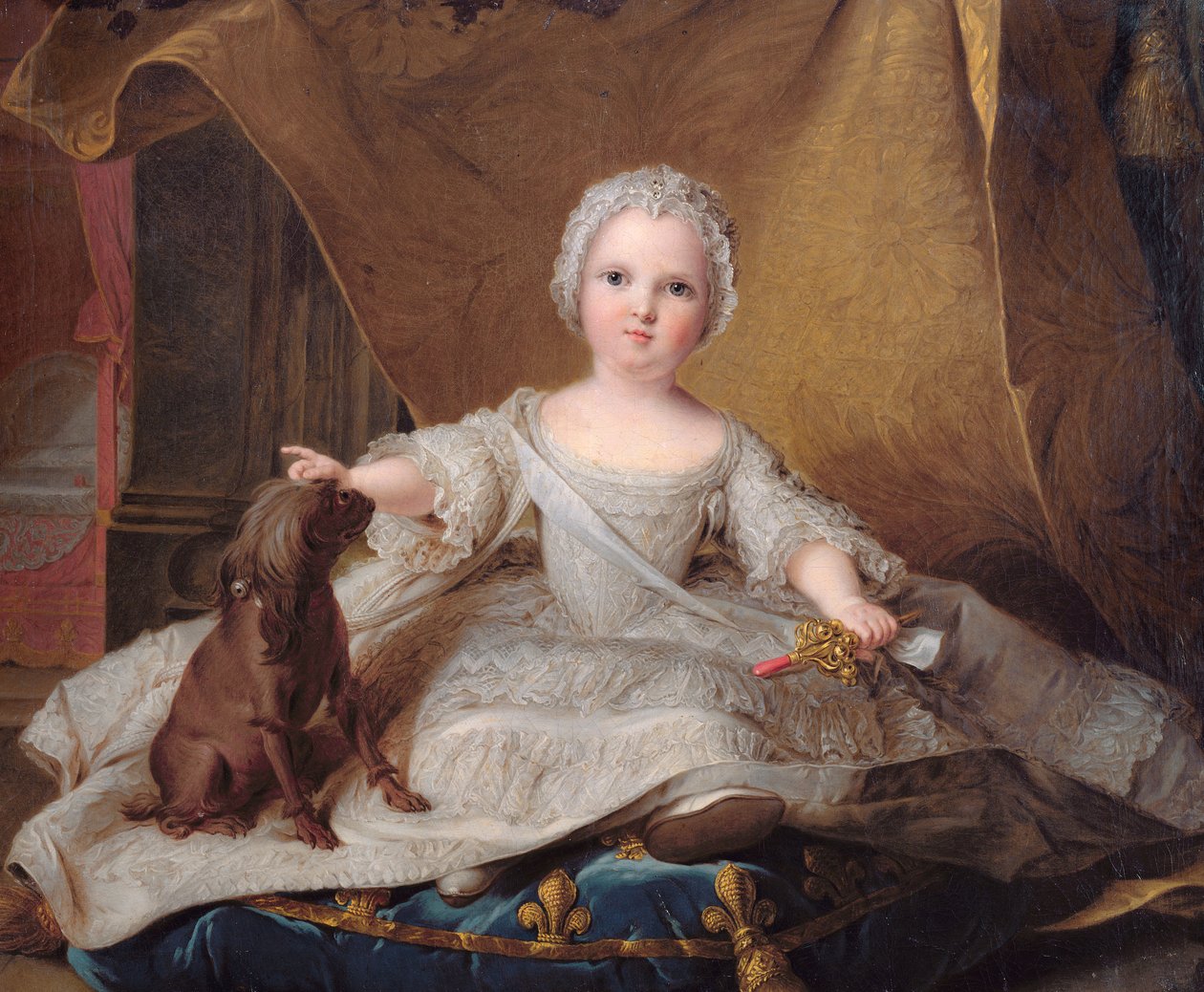 Portrett av Marie-Zephyrine (1750-55) av Frankrike med hunden hennes, 1751 av Jean Marc Nattier