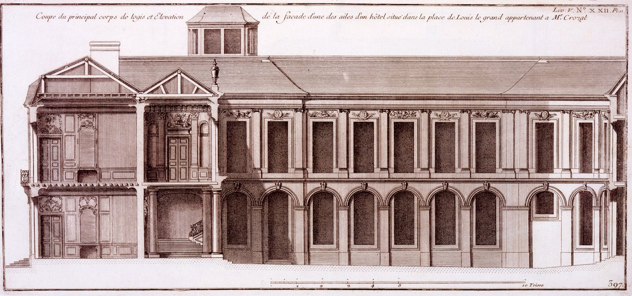 Fasade av en del av Monsieur Crozats hus, Place Louis le Grand, Paris, fra 