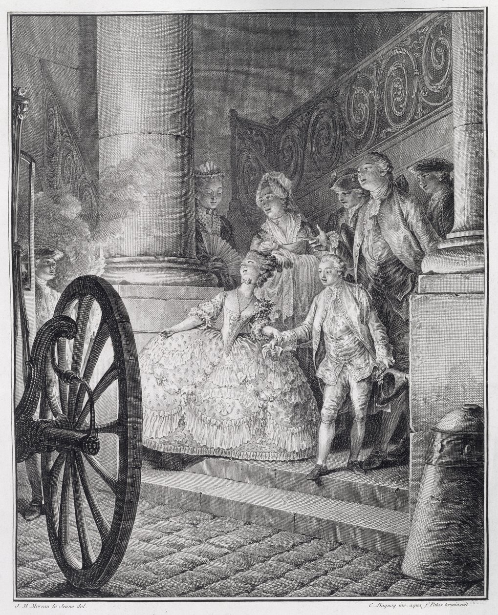 Tur til operaen, gravert av P.C. Baquoy (1759–1829) og C.E. Patas (1744–1802) av Jean Michel the Younger Moreau