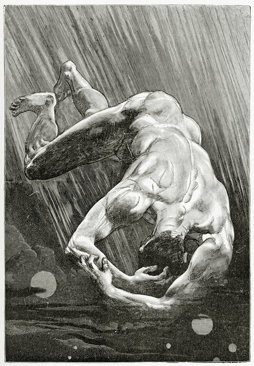 La Fin de Satan, 1800-tallet (bw-gravering) av Jean Paul Laurens