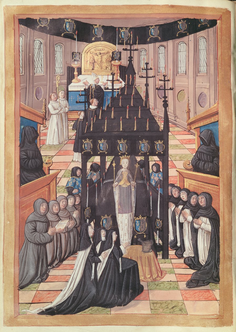 Fol.12v Bortfall av Anne av Bretagne (1477-1514) ved kirken Saint-Saveur de Blois, 1515 av Jean Perreal