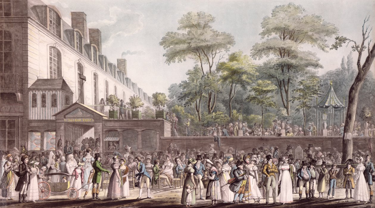 Promenade i den tyrkiske hagen, Boulevard du Temple, 1810 av Jean Pierre Marie Jazet