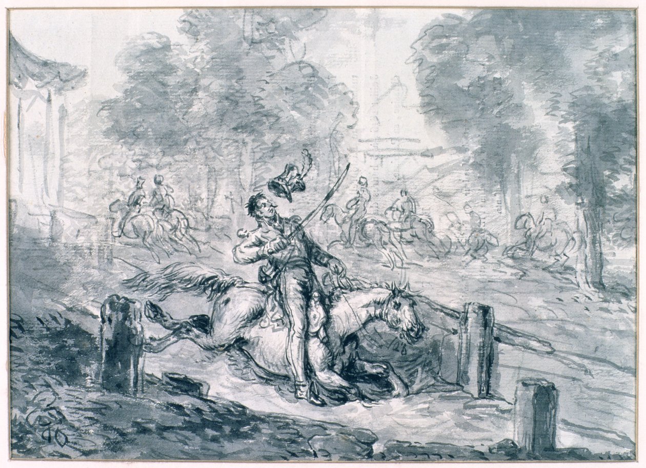 Prins Joseph Poniatowskis død (1763-1813) 1816 (blyant og blekk på papir) av Jean Pierre Norblin de La Gourdaine