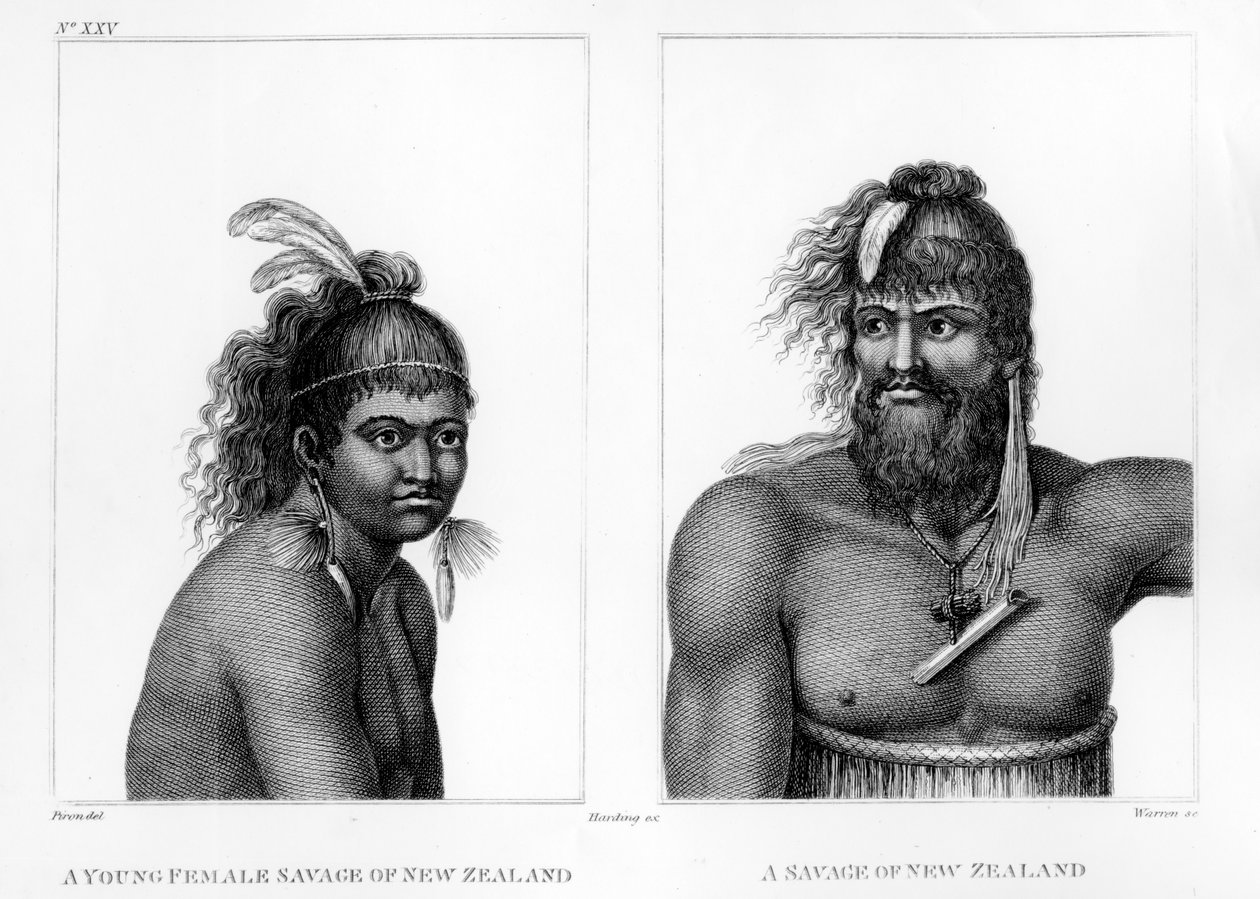 Two Savages of New Zealand, illustrasjon fra Labillardières 