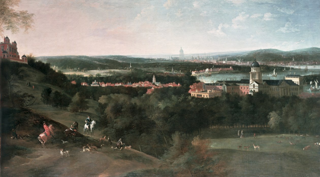 Utsikt over Greenwich Park mot London, malt for Louis XV i Paris av Jean Rigaud