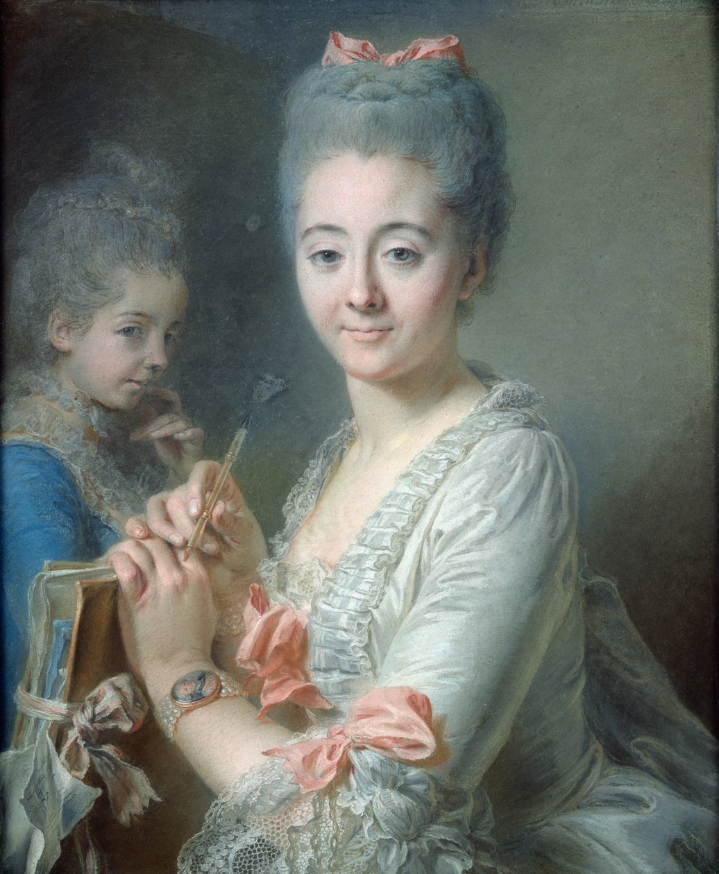 Madame Theodore Lacroix tegner et portrett av datteren hennes, Suzanne Felicite (pastell på papir) av Jean Valade