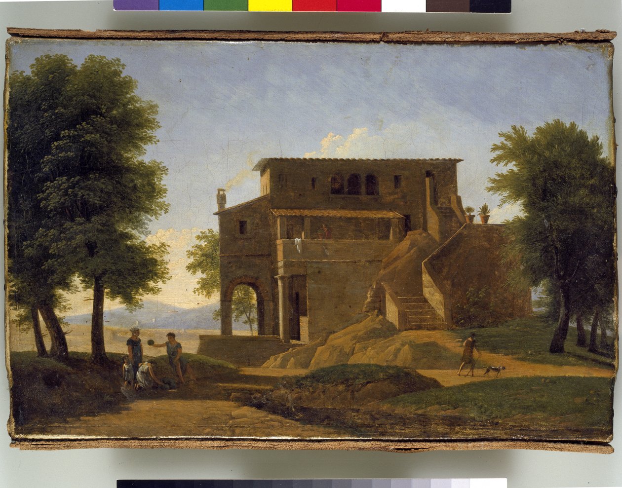 En italiensk villa med figurer, 1800-tallet av Jean Victor Bertin