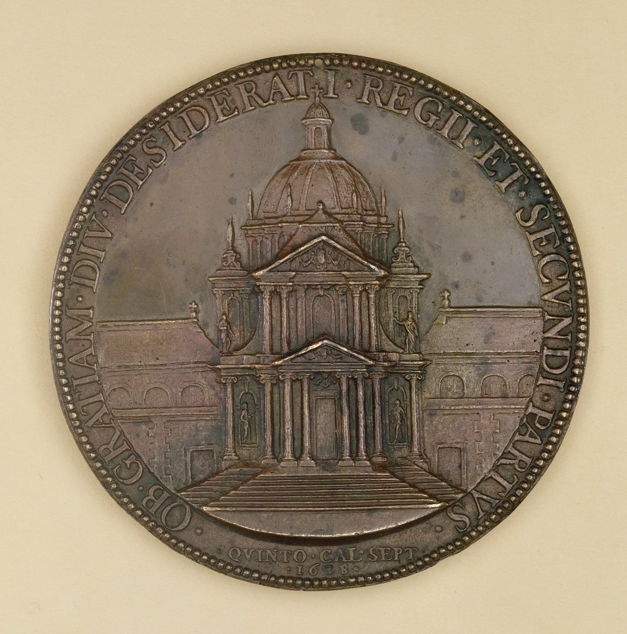Grunnmedalje av Val-de-Grace, recto som viser Val-de-Grace, 1638 (bronse) av Jean Warin