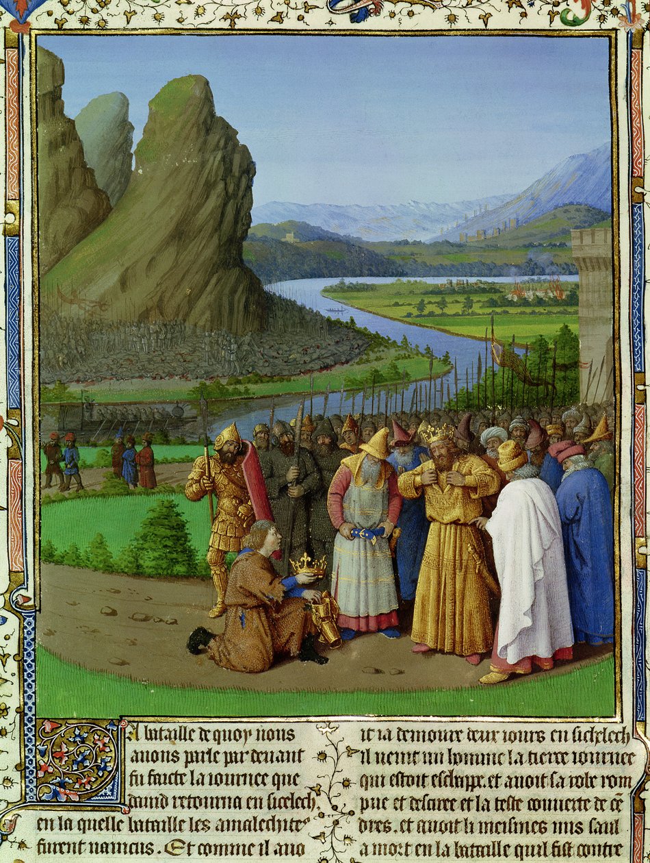 Fr 247 fol.135 David får vite om Sauls død, illustrasjon fra 