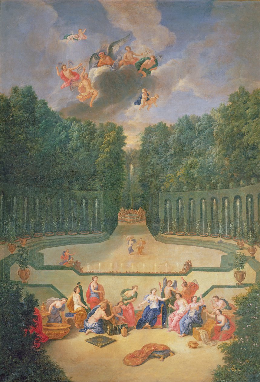 Groves of Versailles. Utsikt over amfiteateret og vannteateret med Venus omgitt av timene i nærvær av Uranus av Jean the Younger Cotelle