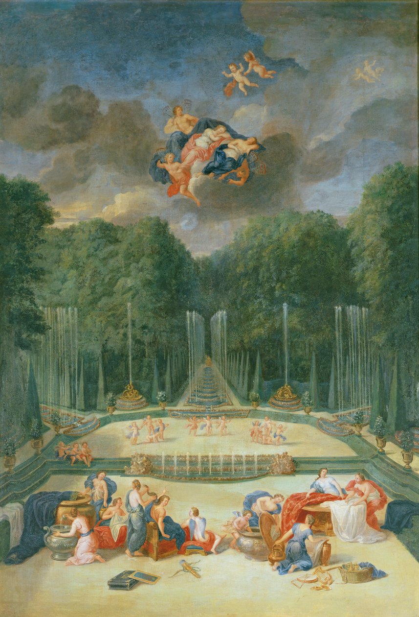 Groves of Versailles. Utsikt over Theatre of Water med nymfer som venter på å motta Psyche av Jean the Younger Cotelle