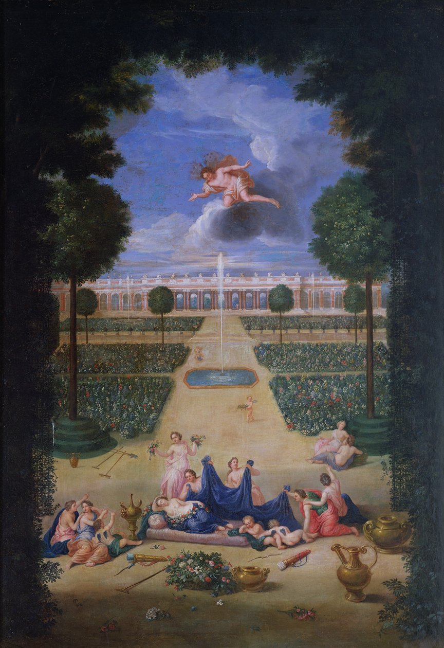 Groves of Versailles. Utsikt over parterrene i Trianon med Flora og Zephyr av Jean the Younger Cotelle