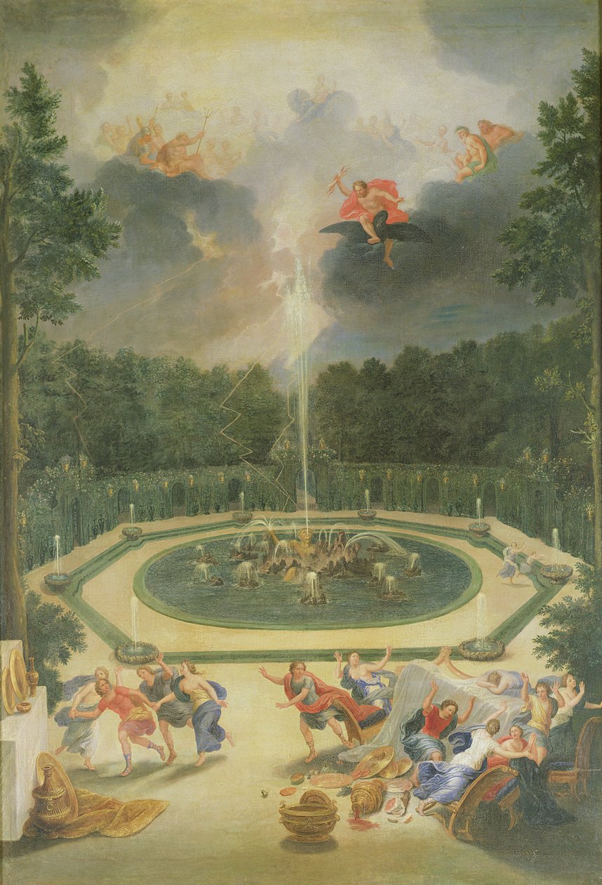 Groves of the Versailles. Utsikt over Enceladus-fontenen med Lycaon-festen av Jean the Younger Cotelle