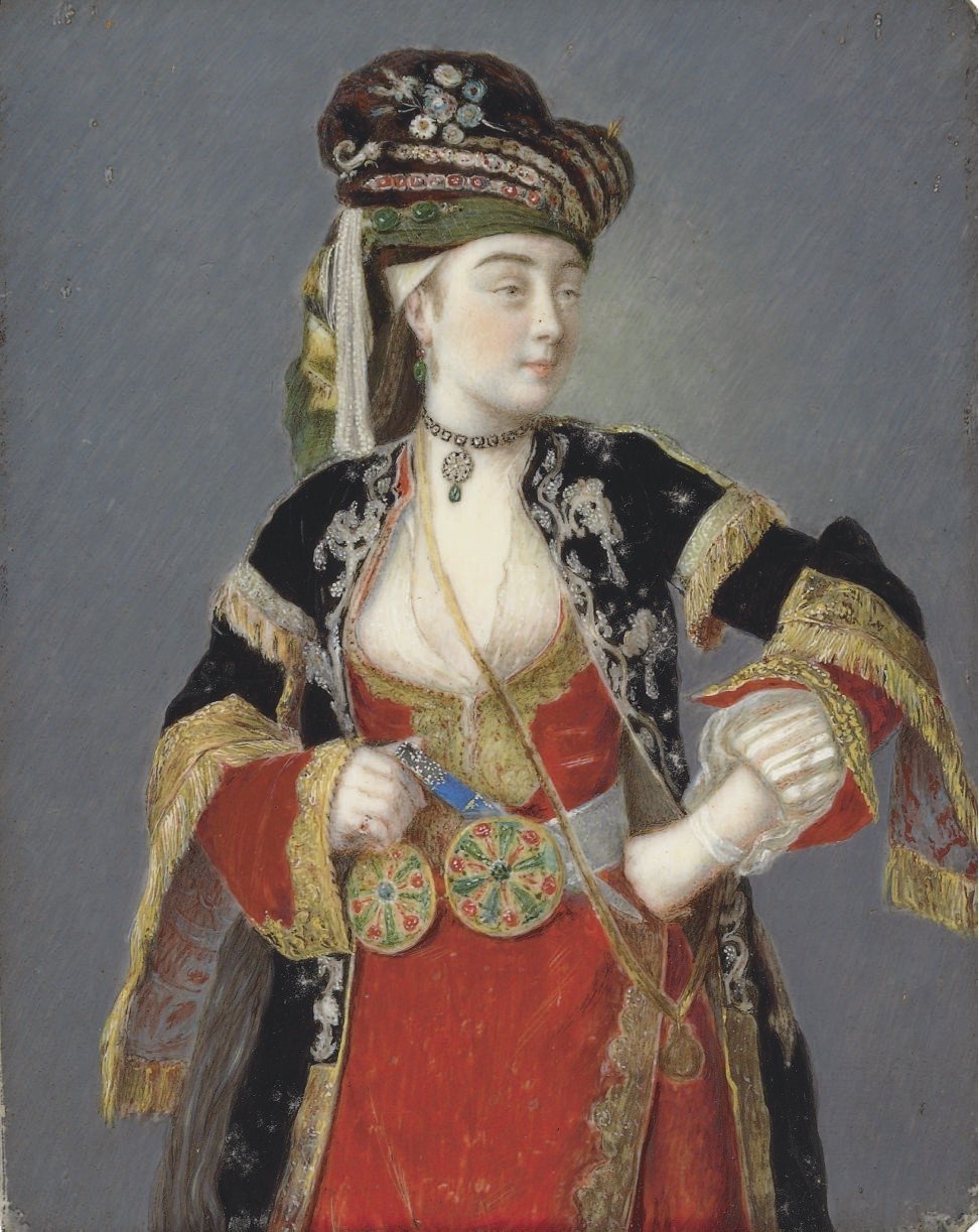Antatt portrett av Laura Tarsi i tyrkisk kjole av Jean Étienne Liotard