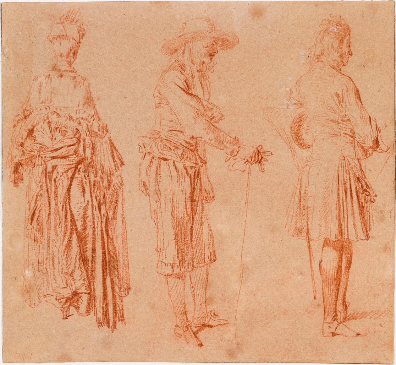 Eine Dame und zwei Herren av Jean-Antoine Watteau