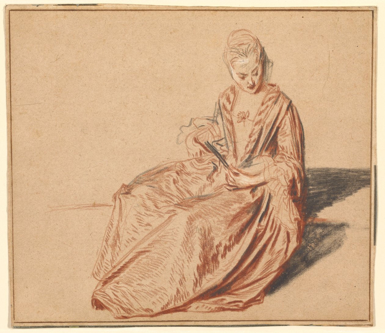 Sittende kvinne med en vifte av Jean-Antoine Watteau