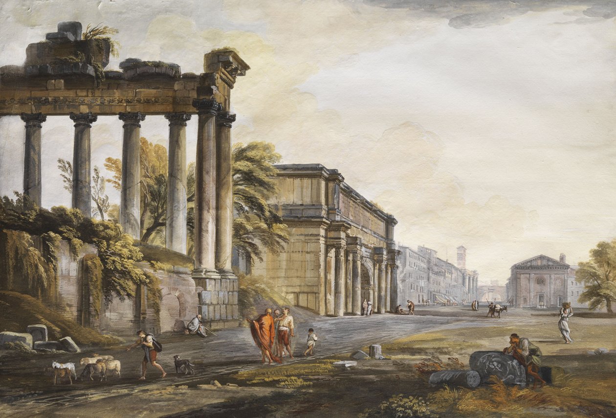 Capriccio med ruiner arkitektur av Jean Baptiste Lallemand