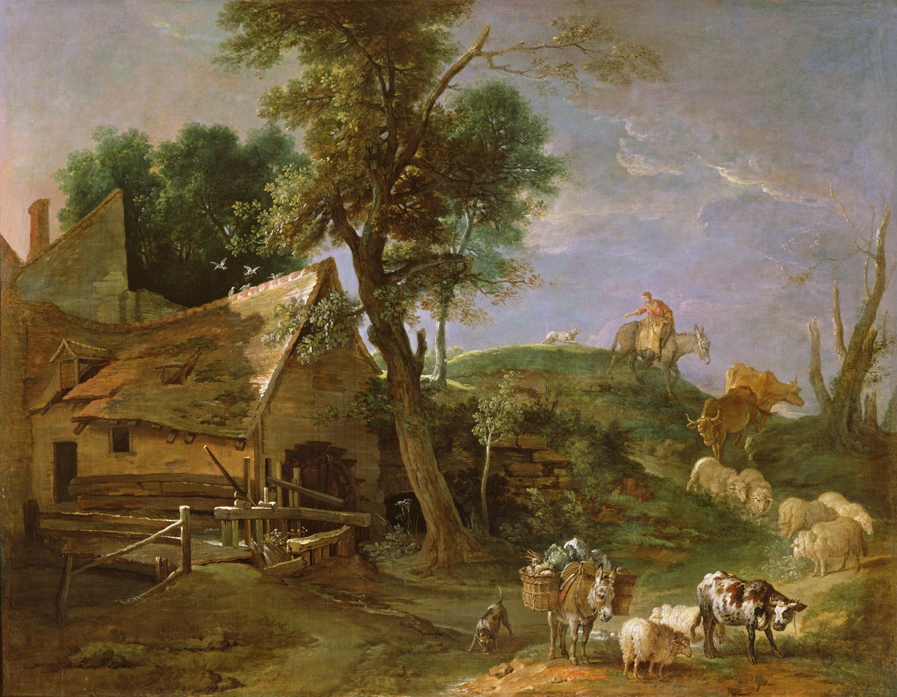 Landskap med vannmølle, 1740 av Jean Baptiste Oudry