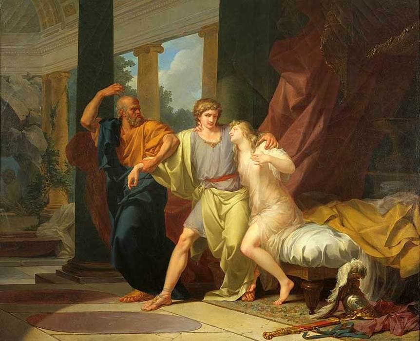 Sokrates drar Alcibiades fra Aspasia -omfavnelsen av Jean Baptiste Regnault